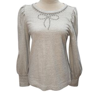 Loft Women's Sparkle Bow Cozy Puff Sleeve Sweatshirt Gray XS